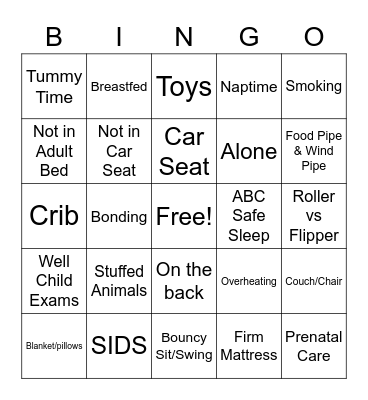 Infant Safe Sleep Bingo Card