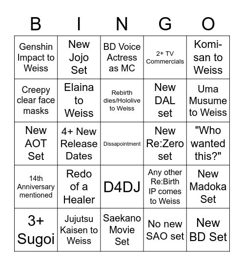 Mandatory and Salty Product Stream Bingo Card