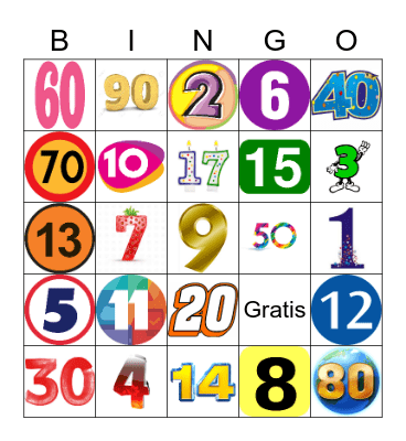 Spanish Numbers Bingo Card