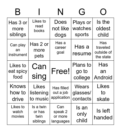 Untitled Bingo Card