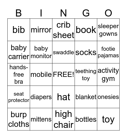 Kerry's Baby Bingo Card