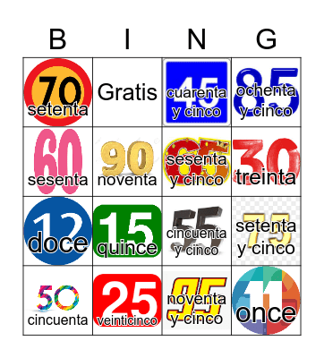 Spanish Numbers to 100 by 5 Bingo Card