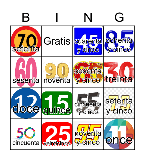 Spanish Numbers to 100 by 5 Bingo Card