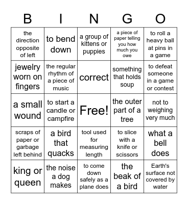 Multiple Meaning Words Bingo Card