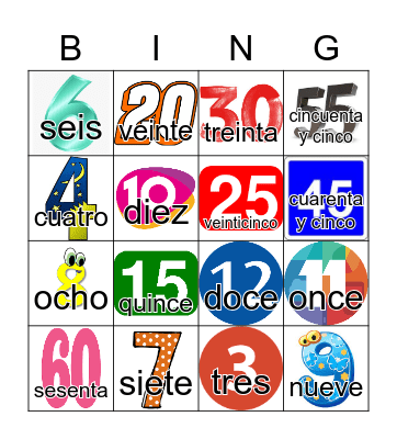 Spanish Numbers for telling time Bingo Card