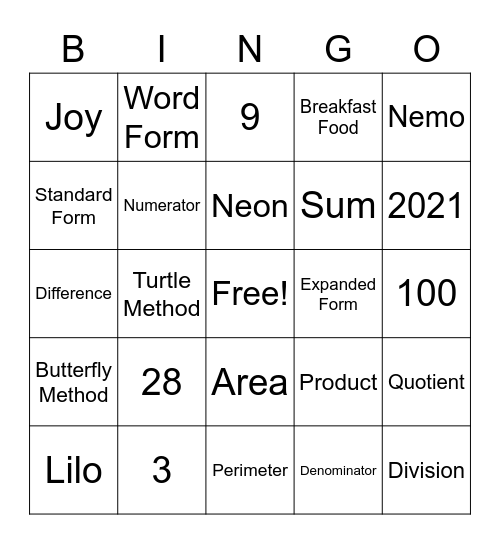 MATH AND RANDOMNESS BINGO Card