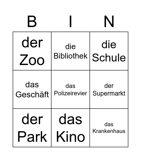 Die Stadt Bingo Card