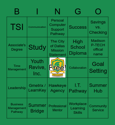 James Madison P-TECH Bingo Card