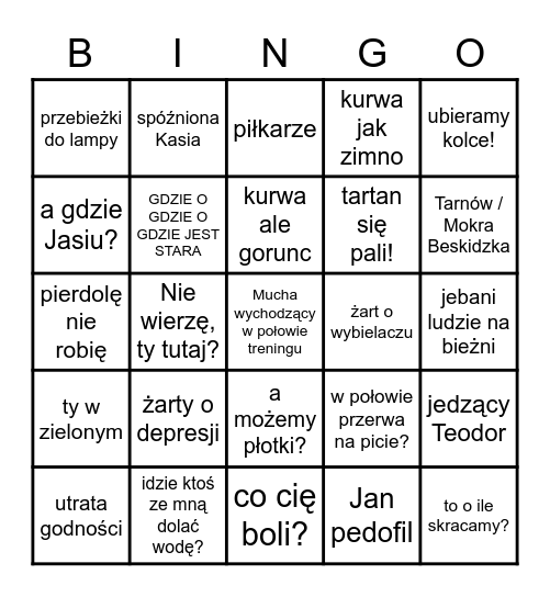treningowe bingo wieliczanki Bingo Card
