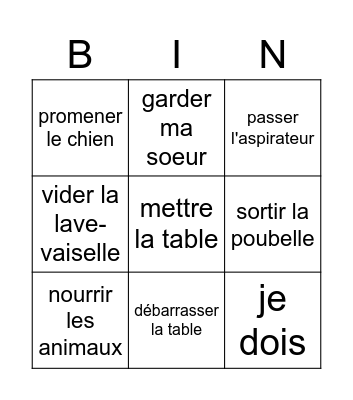 Quest-ce que tu fais pour aider a la maison Dynamo 2 R mod 4 u 2 Bingo Card