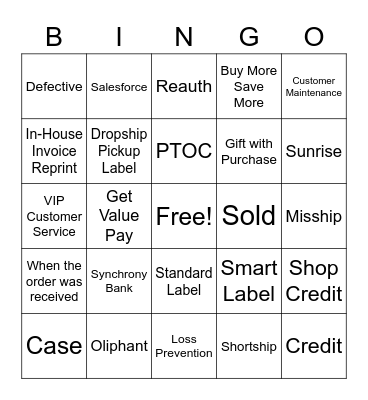 Customer Service Bingo! Bingo Card