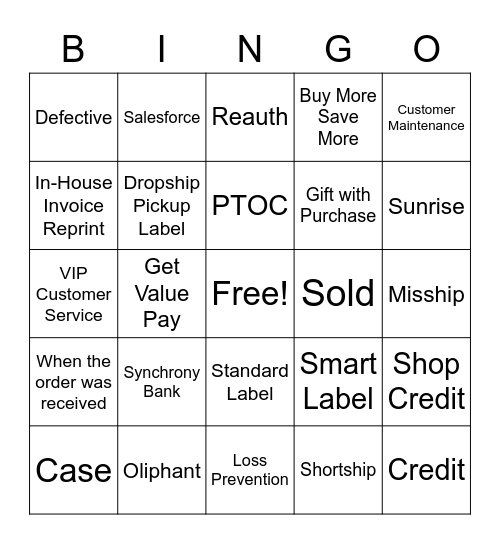 Customer Service Bingo! Bingo Card