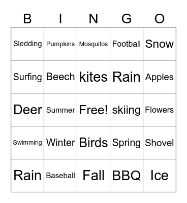 Seasonal Bingo Card