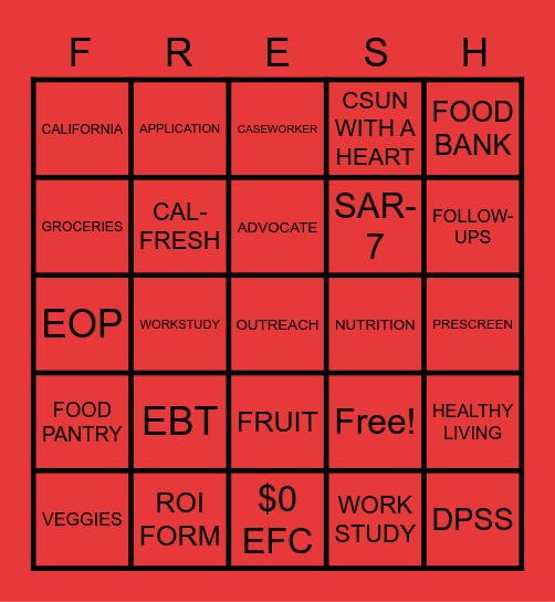 CALFRESH Bingo Card