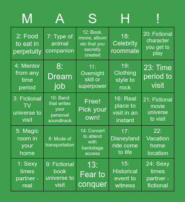 The JV Club and Max Fun present: MASH Bingo Card