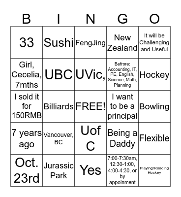 Mr. Webster Bingo Card