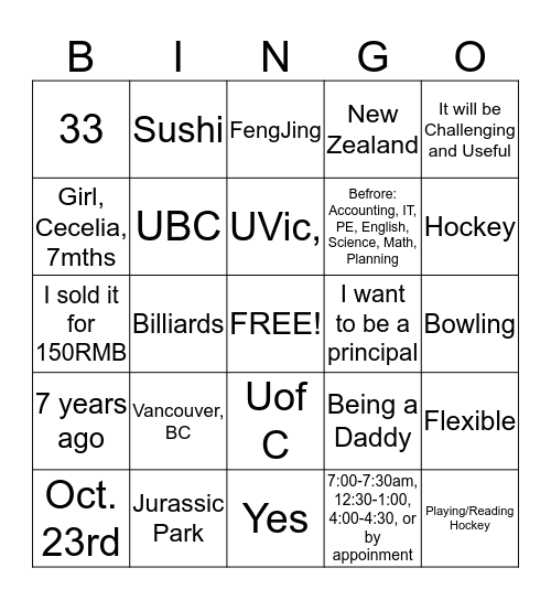 Mr. Webster Bingo Card