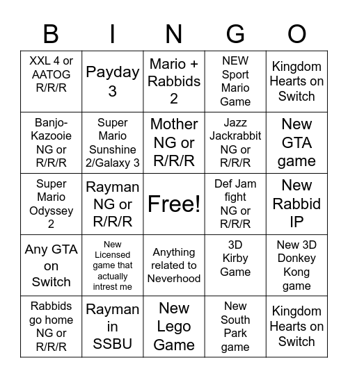 Untitled Bingo Card