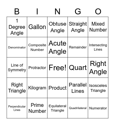 Math Vocabulary Bingo! Bingo Card