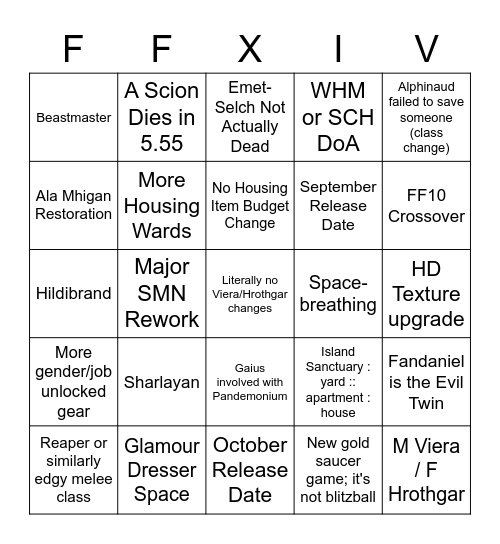 FFXIV ANNOUNCEMENT BINGO Card