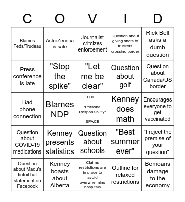 Kenney's Presser Bingo Card
