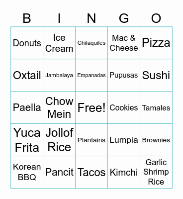 UM Potluck Items Bingo Card