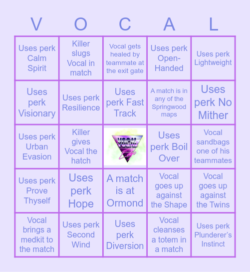 Vocal Edge DBD Bingo Card