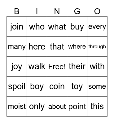 Spelling Words & Sight Words Bingo Card