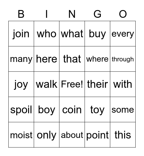 Spelling Words & Sight Words Bingo Card
