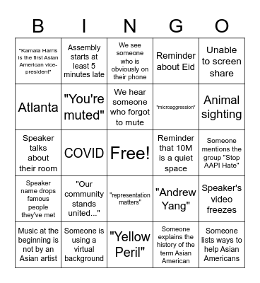 Assembly Bingo Card