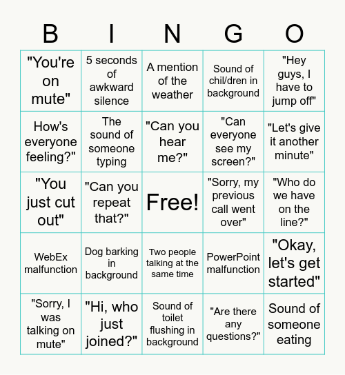 UM WFH Bingo Card