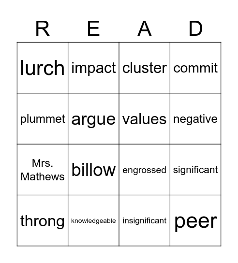 VOCAB Review Weeks 26-28 Bingo Card