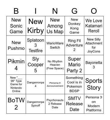 Andy's E3 2021 Bingo Card