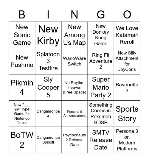 Andy's E3 2021 Bingo Card