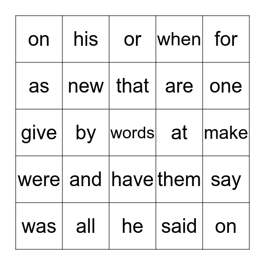 Sight Word Bingo 2 Bingo Card