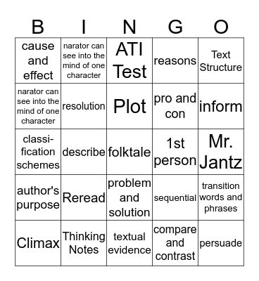 Test Review Bingo Card