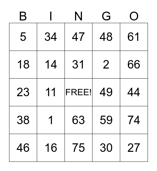 Untitled Bingo Card