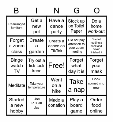 Covid Bingo Card