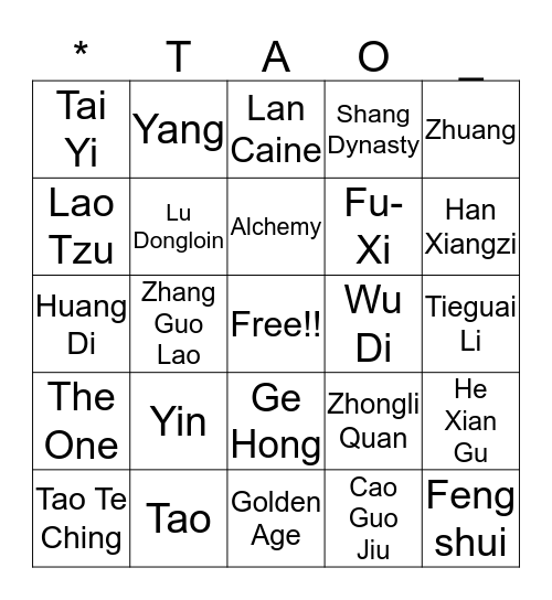 Taoism  Bingo Card