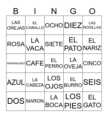 SPANISH BINGO Card