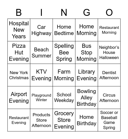 Infer the Setting Bingo Card