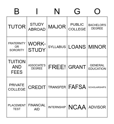COLLEGE BINGO Card