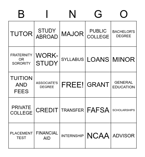 COLLEGE BINGO Card