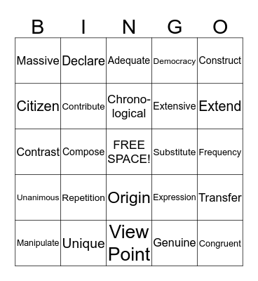 Vocabulary Bingo Card