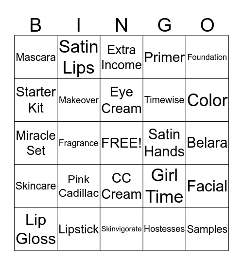 Mary Kay Bingo  Bingo Card
