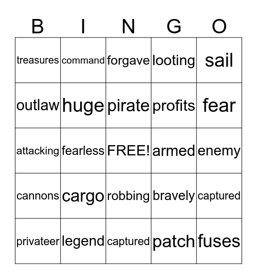 Blackbeard Bingo Card