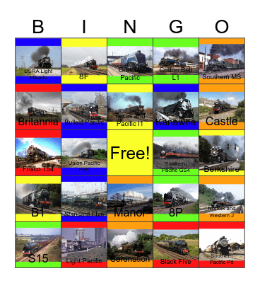 Preserved Mainline Steam around the U.S.A and the U.K Bingo Card
