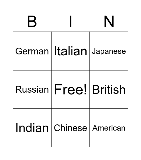 Untitled Bingo Card