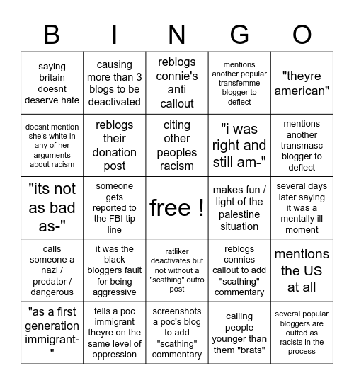 RATLIKER1917'S RACISM CARD Bingo Card