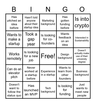 Startup Bingo Card